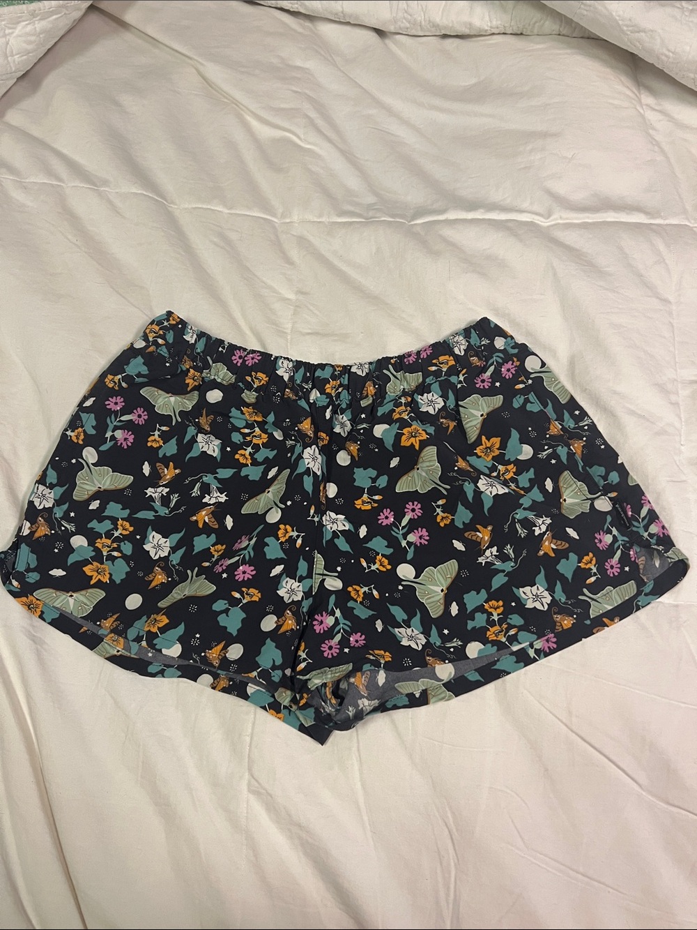 Patagonia Black Floral & Butterfly Print Athletic Shorts